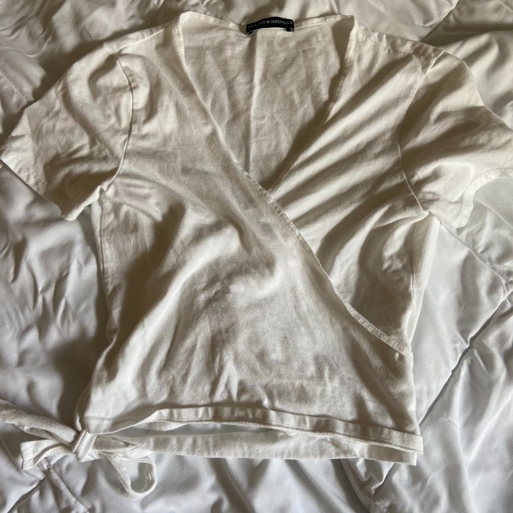 Brandy Melville White Criss-Cross Wrap Crop Top